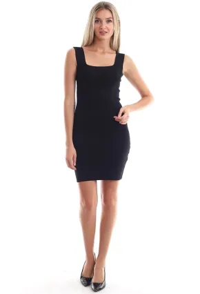 Triko Kare Yaka Kolsuz Elbise Siyah