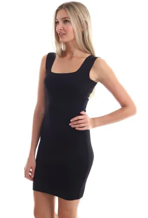 Triko Kare Yaka Kolsuz Elbise Siyah