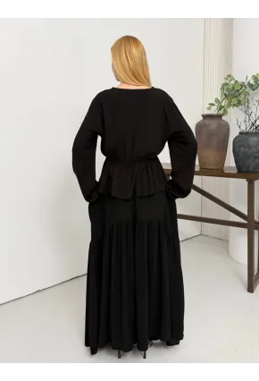 Viskon Kumaş Fermuar Detaylı Alt Üst Takım Siyah