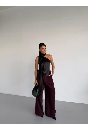 Yaka Detay Saten Bluz Siyah