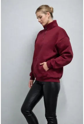 Yarım Fermuarlı 3 İplik Dik Yaka Oversize Sweatshirt