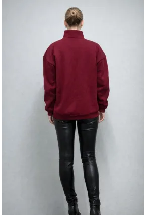Yarım Fermuarlı 3 İplik Dik Yaka Oversize Sweatshirt