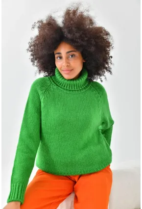 Yeşil Balıkçı Yaka Oversize Triko Kazak