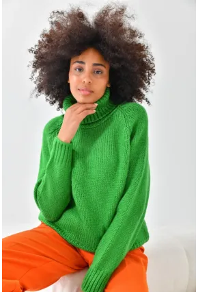 Yeşil Balıkçı Yaka Oversize Triko Kazak