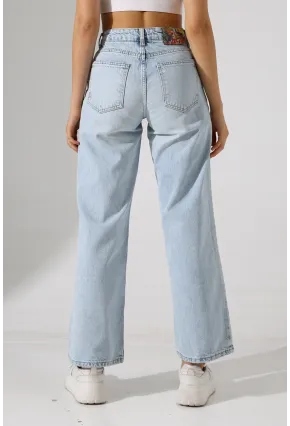 Yüksek Bel Açık Mavi Geniş Paça Jean Pantolon