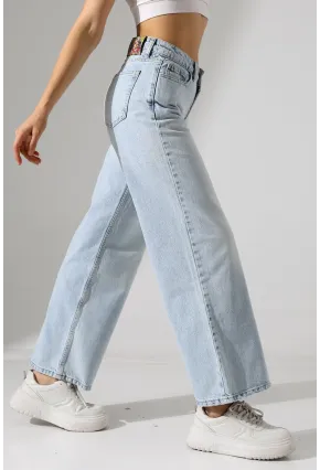 Yüksek Bel Açık Mavi Geniş Paça Jean Pantolon