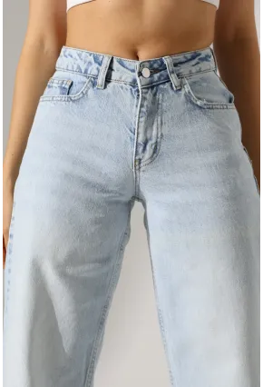 Yüksek Bel Açık Mavi Geniş Paça Jean Pantolon