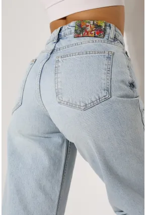 Yüksek Bel Açık Mavi Geniş Paça Jean Pantolon