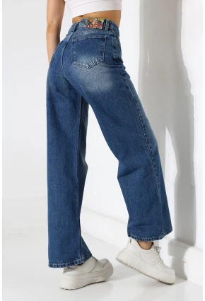 Yüksek Bel Bol Paça Denim Jean