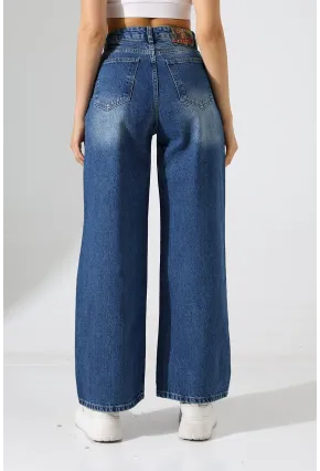 Yüksek Bel Bol Paça Denim Jean