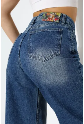 Yüksek Bel Bol Paça Denim Jean