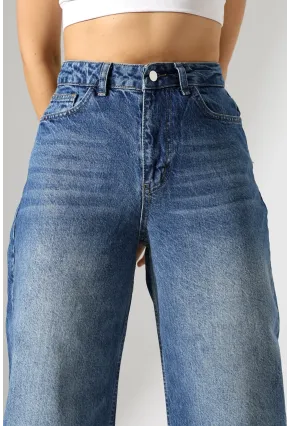 Yüksek Bel Bol Paça Denim Jean
