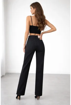 Yüksek Bel Çan Paça Siyah Jean