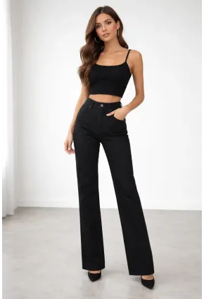 Yüksek Bel Çan Paça Siyah Jean