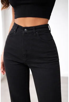 Yüksek Bel Çan Paça Siyah Jean