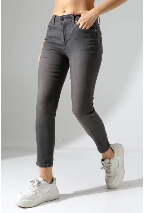 Yüksek Bel Dar Paça Füme Jean Pantolon