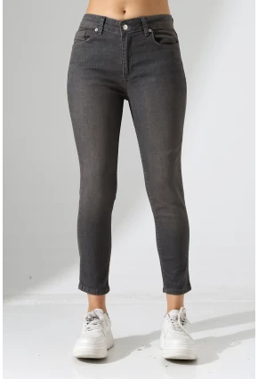 Yüksek Bel Dar Paça Füme Jean Pantolon