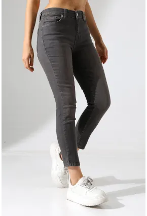 Yüksek Bel Dar Paça Füme Jean Pantolon