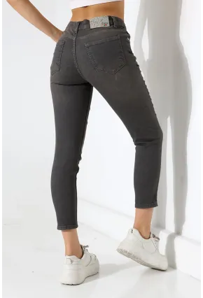 Yüksek Bel Dar Paça Füme Jean Pantolon