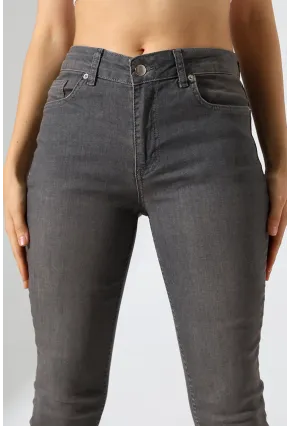Yüksek Bel Dar Paça Füme Jean Pantolon