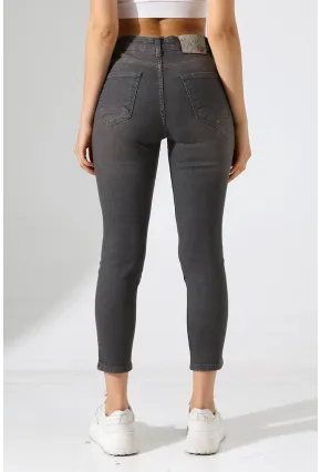 Yüksek Bel Dar Paça Füme Jean Pantolon