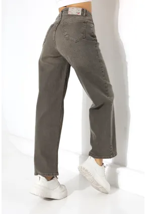 Yüksek Bel Düz Paça Füme Jean Pantolon