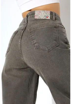 Yüksek Bel Düz Paça Füme Jean Pantolon