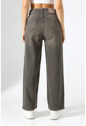 Yüksek Bel Düz Paça Füme Jean Pantolon