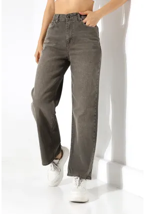 Yüksek Bel Düz Paça Füme Jean Pantolon