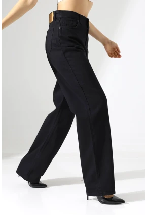 Yüksek Bel Düz Paça Siyah Pantolon