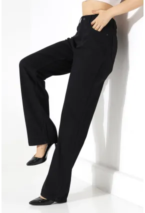 Yüksek Bel Düz Paça Siyah Pantolon