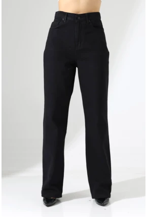 Yüksek Bel Düz Paça Siyah Pantolon