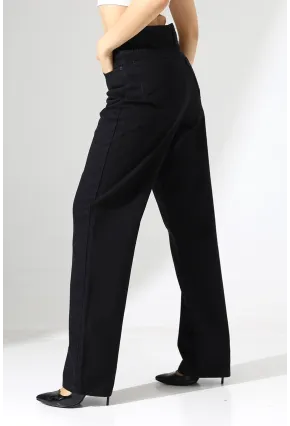 Yüksek Bel Düz Paça Siyah Pantolon
