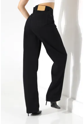 Yüksek Bel Düz Paça Siyah Pantolon