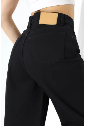 Yüksek Bel Düz Paça Siyah Pantolon