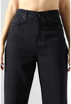 Yüksek Bel Düz Paça Siyah Pantolon