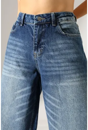 Yüksek Bel Ekstra Geniş Paça Dark Mavi Wide Leg Jean Pantolon