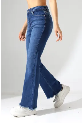 Yüksek Bel İspanyol Paça Püsküllü Jean Pantolon