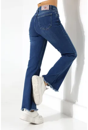 Yüksek Bel İspanyol Paça Püsküllü Jean Pantolon