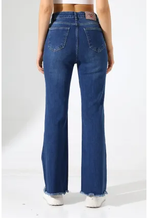 Yüksek Bel İspanyol Paça Püsküllü Jean Pantolon