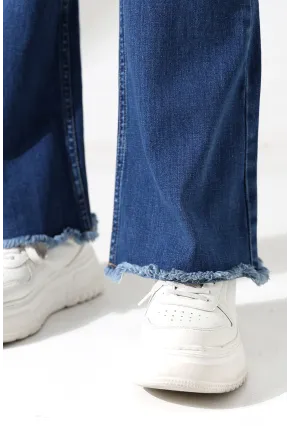 Yüksek Bel İspanyol Paça Püsküllü Jean Pantolon