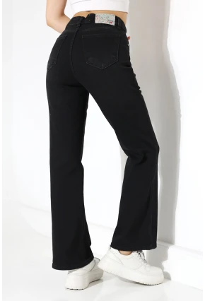 Yüksek Bel İspanyol Paça Siyah Jean Pantolon