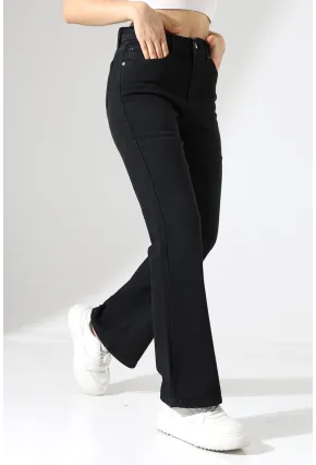 Yüksek Bel İspanyol Paça Siyah Jean Pantolon