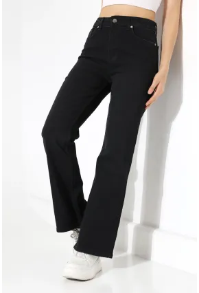 Yüksek Bel İspanyol Paça Siyah Jean Pantolon