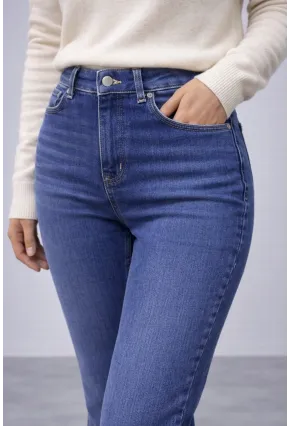 Yüksek Bel Lacivert İspanyol Paça Jean Pantolon