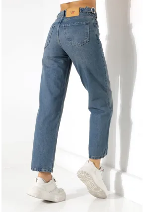 Yüksek Bel Mom Fit Mavi Jean Pantolon