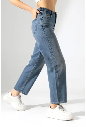 Yüksek Bel Mom Fit Mavi Jean Pantolon