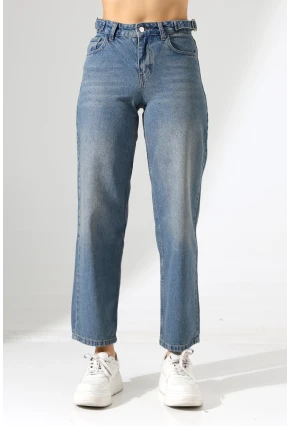 Yüksek Bel Mom Fit Mavi Jean Pantolon