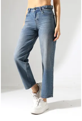 Yüksek Bel Mom Fit Mavi Jean Pantolon
