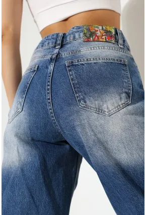 Yüksek Bel Wide Leg Açık Mavi Denim Jean Pantolon